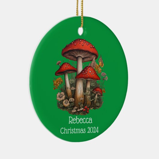 レッドマッシュルームパーソナライズされたのクリスマス飾り セラミックオーナメント (右)