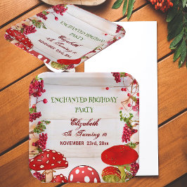 レッドマッシュルームベリーガーデントーストイレバースデーパーティー ペーパープレート