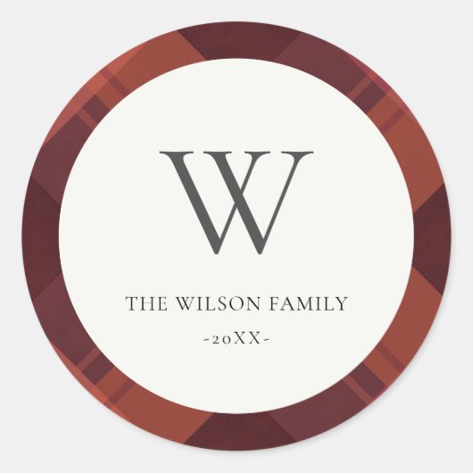 レッドマモダンルーンマルサラプレイドパターンモノグラム ラウンドシール (正面)