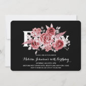 レッドマルーングリーンリーフローラ40thブラック誕生日 招待状 (正面)