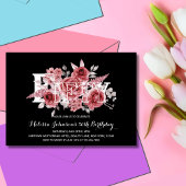 レッドマルーングリーンリーフローラ50thブラック誕生日 招待状