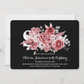 レッドマルーングリーンリーフローラ60thブラック誕生日 招待状 (正面)