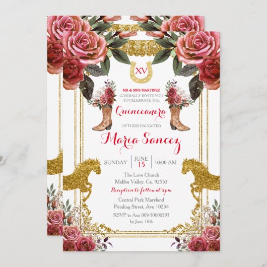 レッドマルーンホースシャルラミスXVアノス誕生日 招待状 (正面/裏面)