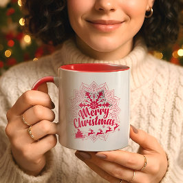 レッドマンダラスノーフレーク&サンタのそり クリスマス マグカップ