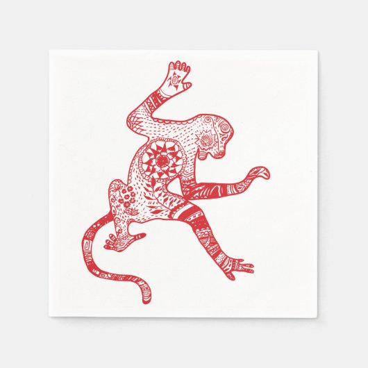 レッドマンダラファイアモンキーカクテル紙ナプキンス スタンダードカクテルナプキン (正面)