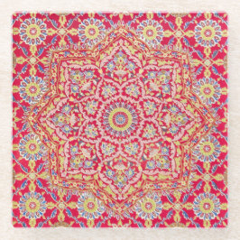 レッドマンダラヴィンテージインディアンアートボホビバレッジ ガラスコースター