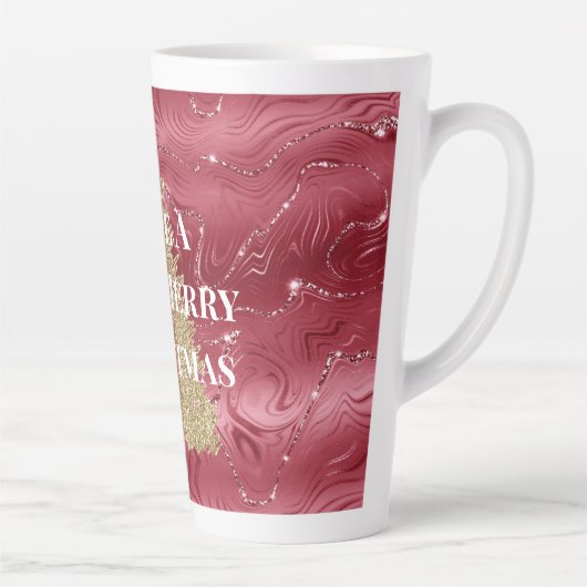 レッドマーブル金ゴールドグリッタークリスマスツリー カフェラテマグ (右)