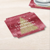 レッドマーブル金ゴールドグリッタークリスマスツリー ペーパーコースター (アングル)