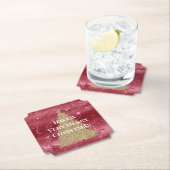 レッドマーブル金ゴールドグリッタークリスマスツリー ペーパーコースター (インサイチュ)