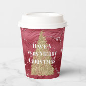 レッドマーブル金ゴールドグリッタークリスマスツリー 紙コップ (正面)