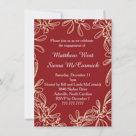 レッドミステレトーホリデイ婚約パーティ 招待状 (正面)