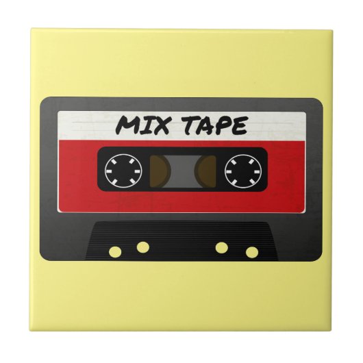 レッドミックステープ - 80年代と90年代のレトロ風ギフト タイル (正面)