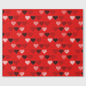 レッドミッドセンチュリーモダンハート ラッピングペーパー (フラット)