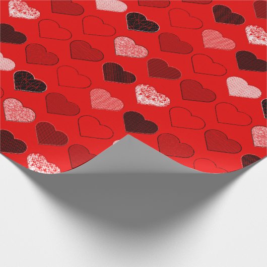 レッドミッドセンチュリーモダンハート ラッピングペーパー (角)