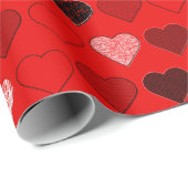 レッドミッドセンチュリーモダンハート ラッピングペーパー (ロールコーナー)