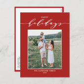 レッドミッモダンクスタイポグラフィハッピーホリデーズフォト シーズンポストカード (正面/裏面)