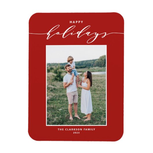 レッドミッモダンクスタイポグラフィハッピーホリデーズフォト マグネット (縦)