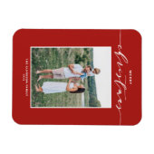 レッドミッモダンクスタイポグラフィメリークリスマスフォト マグネット (横)