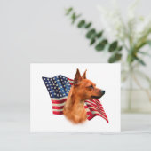 レッドミニチュアピンシャー米国国旗;最小ピン国旗 ポストカード (スタンド正面)