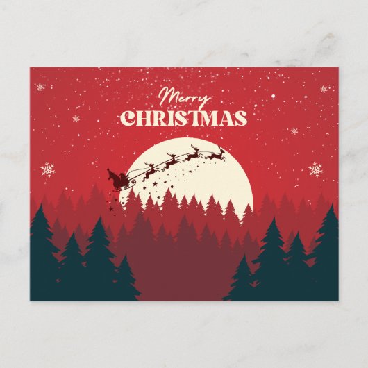 レッドミニマリストのクリスマスナイトシーン シーズンポストカード (正面)