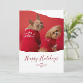 レッドミニマリストのペット写真ハッピーホリデーズクリスマス シーズンカード (スタンド正面)