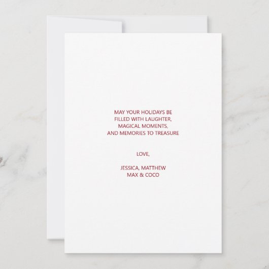 レッドミニマリストのペット写真ハッピーホリデーズクリスマス シーズンカード (裏面)