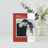 レッドミニマリストカラーブロックメリークリスマスフォト シーズンポストカード (スタンド正面)