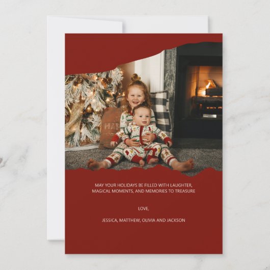 レッドミニマリスト2写真ハッピーホリデーズクリスマス シーズンカード (裏面)