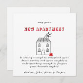 レッドミニマルおめでとうズオンザニューアパートメント シーズンカード (正面/裏面)