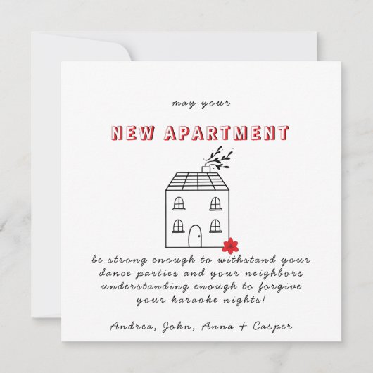 レッドミニマルおめでとうズオンザニューアパートメント シーズンカード (正面)