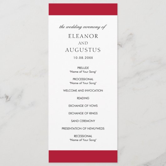 レッドミニマルクラシックシンプルエレガントウェディング プログラム (正面)