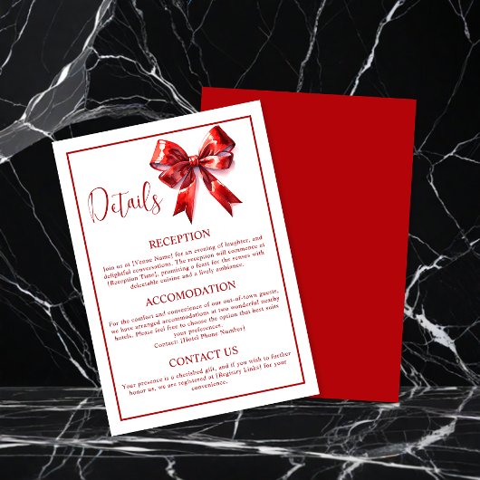 レッドミニマルコケット弓リ結婚ボン エンクロージャーカード