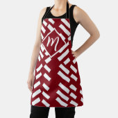 レッドミニマルストライプのリスト対角パターン、モノグラム エプロン (インサイチュ)