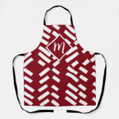 レッドミニマルストライプのリスト対角パターン、モノグラム エプロン (正面)