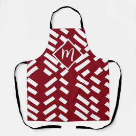 レッドミニマルストライプのリスト対角パターン、モノグラム エプロン