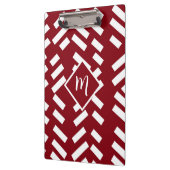 レッドミニマルストライプのリスト対角パターン、モノグラム クリップボード (左)