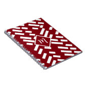 レッドミニマルストライプのリスト対角パターン、モノグラム ノートブック (右側)