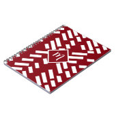 レッドミニマルストライプのリスト対角パターン、モノグラム ノートブック (左側)