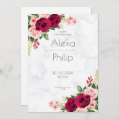 レッドミニマルフローラ結婚ズ 招待状 (正面/裏面)