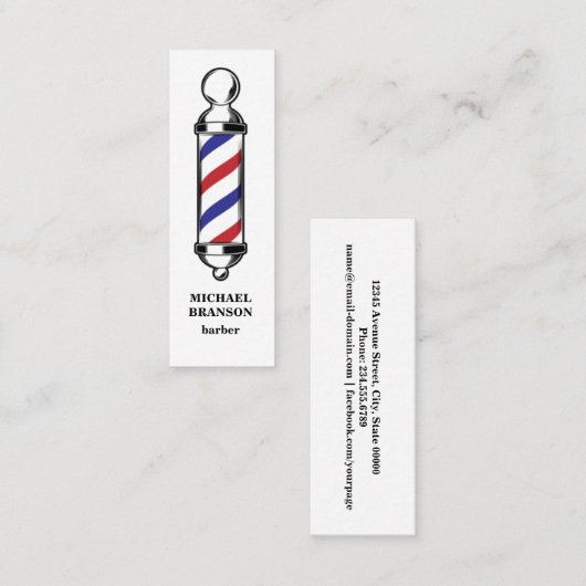 レッドミニマルブルー理容師ショップヘアヒゲ事業 スキニー名刺 (正面/裏面)