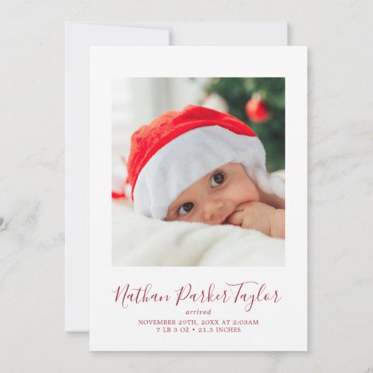 レッドミニマルリトルメリークリスマスポートレート誕生 シーズンカード (裏面)