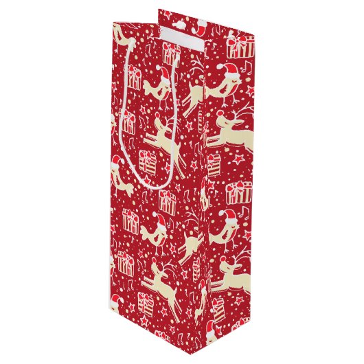 レッドミュージカルバード&トナカイのクリスマス抱き枕 ワインギフトバッグ (正面アングル)