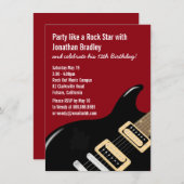 レッドミュージックギターロックスター誕生日 招待状 (正面/裏面)