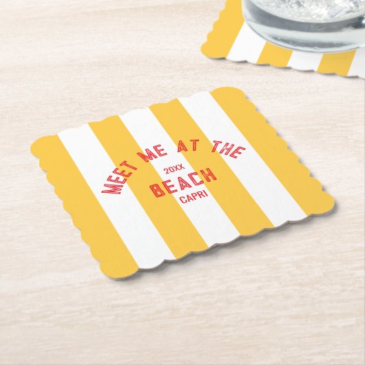 レッドミートザイエローカバナストライプビーチ ペーパーコースター (アングル)