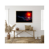 レッドムーンオーバーストーミーシーファンタジーシースケープ フォトプリント