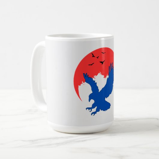 レッドムーンキーチェーン付きブルーイーグルシルエット コーヒーマグカップ (正面左)