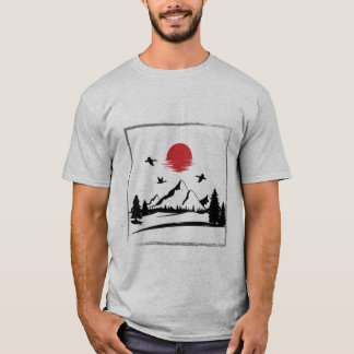 レッドムーンマウンテンTシャツ 森の自然Tシャツ Tシャツ