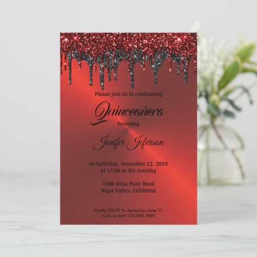 レッドメタリックグリッターキンセアニェラ招待状 招待状 (スタンド正面)