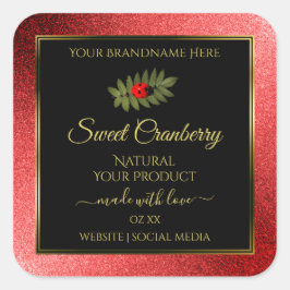 レッドメタリックグリッターブラック製品ラベルLadybug スクエアシール