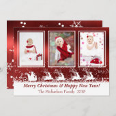 レッドメタリックサンタスノーフォトクリスマスカード シーズンカード (正面/裏面)